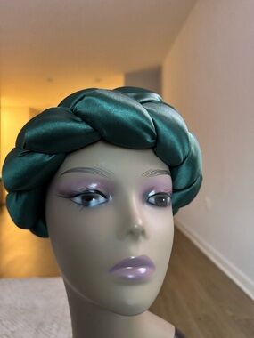 Braided Satin Turban Headband - Emerald Green